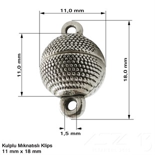 Klips - Mıknatıslı - Kulplu, Top, Gümüş Kaplamalı - 11 mm / 1 Adet