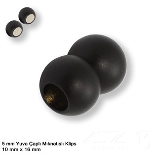 Klips - Mıknatıslı - Yuvalı, Çift Toplu, Siyah Toz Boya Kaplamalı - 5 mm / 1 Adet
