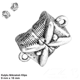 Klips - Mıknatıslı - Kulplu, Kare, Antik Gümüş Kaplamalı - 16 mm / 1 Adet