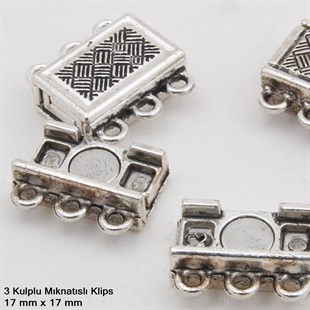 Klips - Mıknatıslı - Üç Kulplu ve Antik Gümüş Kaplamalı - 17x17 mm / 1 Adet