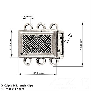 Klips - Mıknatıslı - Üç Kulplu ve Antik Gümüş Kaplamalı - 17x17 mm / 1 Adet