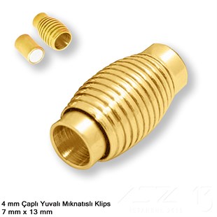 Klips - Mıknatıslı, Yivli Silindirik - Yuvalı ve Altın Kaplamalı - 4 mm / 1 Adet