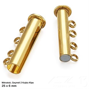 Klips - Mıknatıslı ve Kızaklı - Dört Kulplu, Altın Kaplamalı - 25 mm / 1 Adet