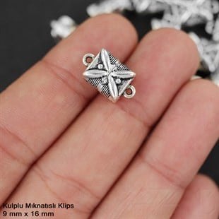 Klips - Mıknatıslı - Kulplu, Kare, Antik Gümüş Kaplamalı - 16 mm / 1 Adet