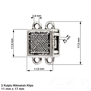 Klips - Mıknatıslı - İki Kulplu ve Antik Gümüş Kaplamalı - 11x17 mm / 1 Adet