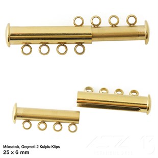 Klips - Mıknatıslı ve Kızaklı - Dört Kulplu, Altın Kaplamalı - 25 mm / 1 Adet