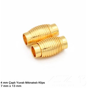 Klips - Mıknatıslı, Yivli Silindirik - Yuvalı ve Altın Kaplamalı - 4 mm / 1 Adet