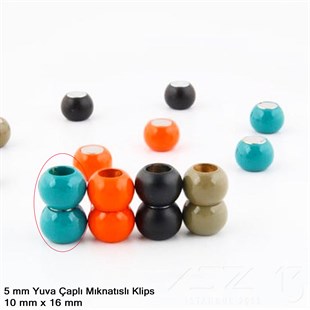 Klips - Mıknatıslı - Yuvalı, Çift Toplu, Turkuaz Toz Boya Kaplamalı - 5 mm / 1 Adet