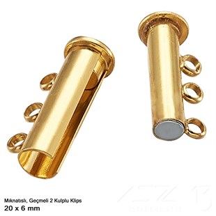 Klips - Mıknatıslı ve Kızaklı - Üç Kulplu, Altın Kaplamalı - 20 mm / 1 Adet