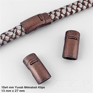 Klips - Mıknatıslı, Dikdörtgen - Yuvalı ve Antik Bakır Kaplamalı - 4x10 mm / 1 Adet