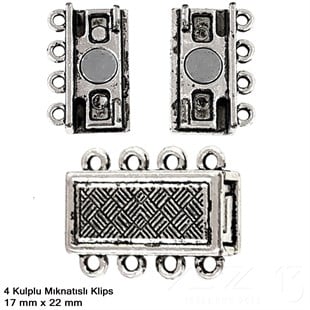 Klips - Mıknatıslı - Dört Kulplu ve Antik Gümüş Kaplamalı - 22x17 mm / 1 Adet