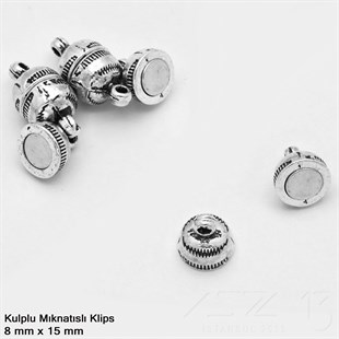Klips - Mıknatıslı - Kulplu, Top, Antik Gümüş Kaplamalı - 15 mm / 1 Adet