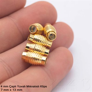 Klips - Mıknatıslı, Yivli Silindirik - Yuvalı ve Altın Kaplamalı - 4 mm / 1 Adet