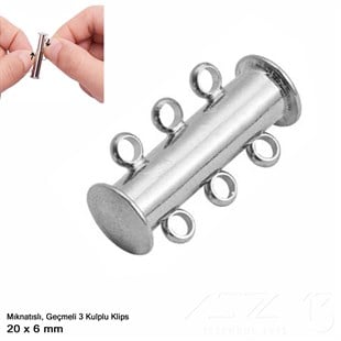 Klips - Mıknatıslı ve Kızaklı - Üç Kulplu, Rodyum Kaplamalı - 20 mm / 1 Adet