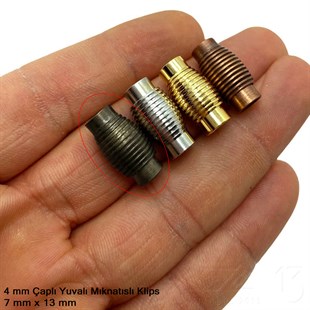 Klips - Mıknatıslı, Yivli Silindirik - Yuvalı ve Antik Pirinç Kaplamalı - 4 mm / 1 Adet