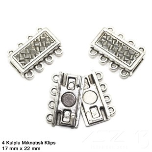 Klips - Mıknatıslı - Dört Kulplu ve Antik Gümüş Kaplamalı - 22x17 mm / 1 Adet