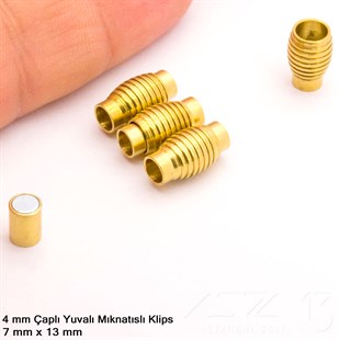 Klips - Mıknatıslı, Yivli Silindirik - Yuvalı ve Altın Kaplamalı - 4 mm / 1 Adet