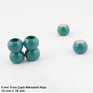Klips - Mıknatıslı - Yuvalı, Çift Toplu, Turkuaz Toz Boya Kaplamalı - 5 mm / 1 Adet
