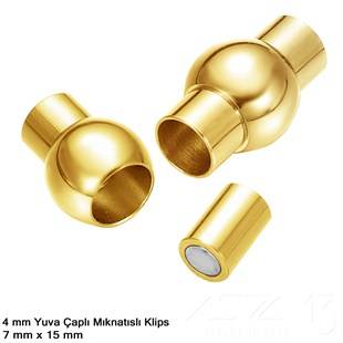 Klips - Mıknatıslı, Bombeli Silindirik - Yuvalı ve Altın Kaplamalı - 4 mm / 1 Adet