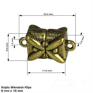 Klips - Mıknatıslı - Kulplu, Kare, Antik Pirinç Kaplamalı - 16 mm / 1 Adet