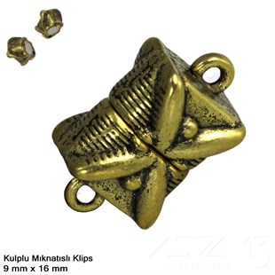 Klips - Mıknatıslı - Kulplu, Kare, Antik Pirinç Kaplamalı - 16 mm / 1 Adet