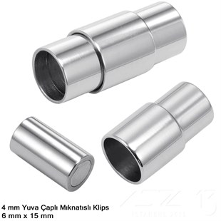 Klips - Mıknatıslı, Silindirik - Yuvalı ve Rodyum Kaplamalı - 4 mm / 1 Adet