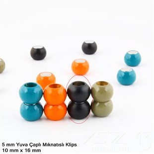 Klips - Mıknatıslı - Yuvalı, Çift Toplu, Siyah Toz Boya Kaplamalı - 5 mm / 1 Adet