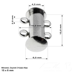 Klips - Mıknatıslı ve Kızaklı - İki Kulplu, Rodyum Kaplamalı - 15 mm / 1 Adet