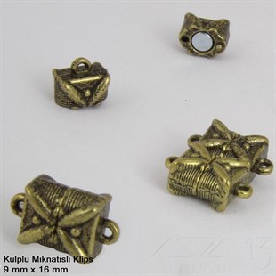 Klips - Mıknatıslı - Kulplu, Kare, Antik Pirinç Kaplamalı - 16 mm / 1 Adet