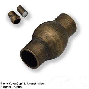 Klips - Mıknatıslı, Bombeli Silindirik - Yuvalı ve Antik Pirinç Kaplamalı - 4 mm / 1 Adet