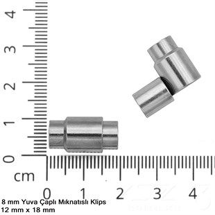 Klips - Mıknatıslı, Silindirik - Yuvalı ve Rodyum Kaplamalı - 8 mm / 1 Adet