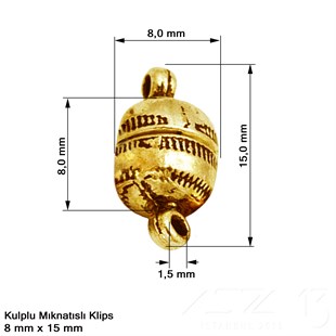 Klips - Mıknatıslı - Kulplu, Top, Antik Altın Kaplamalı - 15 mm / 1 Adet