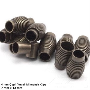 Klips - Mıknatıslı, Yivli Silindirik - Yuvalı ve Antik Pirinç Kaplamalı - 4 mm / 1 Adet
