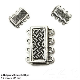 Klips - Mıknatıslı - Dört Kulplu ve Antik Gümüş Kaplamalı - 22x17 mm / 1 Adet