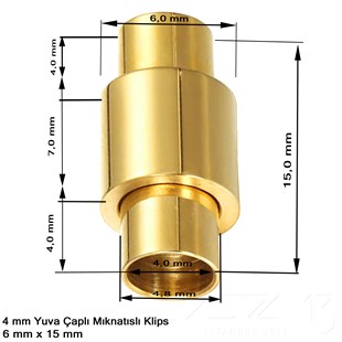 Klips - Mıknatıslı, Silindirik - Yuvalı ve Altın Kaplamalı - 4 mm / 1 Adet
