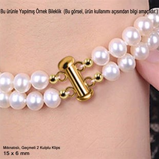 Klips - Mıknatıslı ve Kızaklı - İki Kulplu, Altın Kaplamalı - 15 mm / 1 Adet