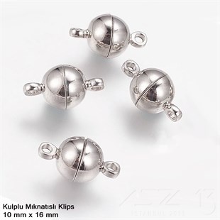 Klips - Mıknatıslı - Kulplu, Top, Gümüş Kaplamalı - 10 mm / 1 Adet