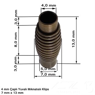 Klips - Mıknatıslı, Yivli Silindirik - Yuvalı ve Antik Pirinç Kaplamalı - 4 mm / 1 Adet