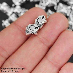 Klips - Mıknatıslı - Kulplu, Kare, Antik Gümüş Kaplamalı - 16 mm / 1 Adet