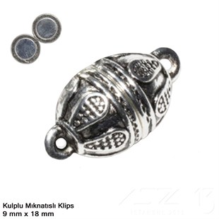 Klips - Mıknatıslı - Kulplu, Oval, Antik Gümüş Kaplamalı - 18 mm / 1 Adet