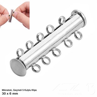 Klips - Mıknatıslı ve Kızaklı - Beş Kulplu, Rodyum Kaplamalı - 30 mm / 1 Adet