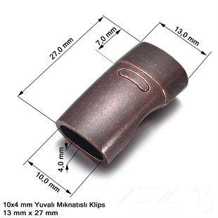 Klips - Mıknatıslı, Dikdörtgen - Yuvalı ve Antik Bakır Kaplamalı - 4x10 mm / 1 Adet