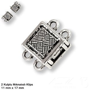 Klips - Mıknatıslı - İki Kulplu ve Antik Gümüş Kaplamalı - 11x17 mm / 1 Adet