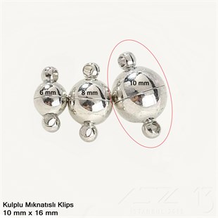 Klips - Mıknatıslı - Kulplu, Top, Gümüş Kaplamalı - 10 mm / 1 Adet