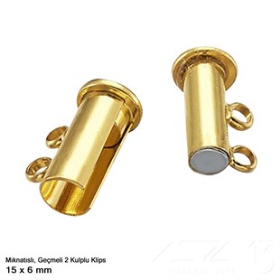 Klips - Mıknatıslı ve Kızaklı - İki Kulplu, Altın Kaplamalı - 15 mm / 1 Adet