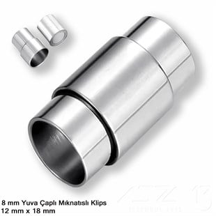 Klips - Mıknatıslı, Silindirik - Yuvalı ve Rodyum Kaplamalı - 8 mm / 1 Adet