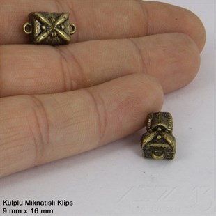 Klips - Mıknatıslı - Kulplu, Kare, Antik Pirinç Kaplamalı - 16 mm / 1 Adet