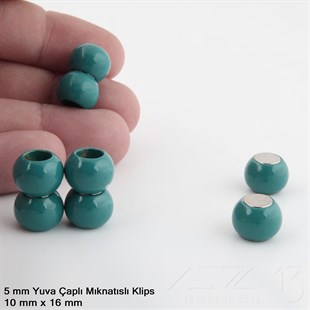 Klips - Mıknatıslı - Yuvalı, Çift Toplu, Turkuaz Toz Boya Kaplamalı - 5 mm / 1 Adet