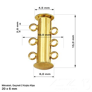 Klips - Mıknatıslı ve Kızaklı - Üç Kulplu, Altın Kaplamalı - 20 mm / 1 Adet