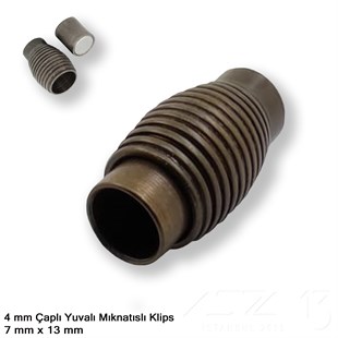 Klips - Mıknatıslı, Yivli Silindirik - Yuvalı ve Antik Pirinç Kaplamalı - 4 mm / 1 Adet
